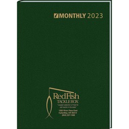Green Monthly Desk Appointment Custom Planner w/ Stitched Cover - 8"w x 12"