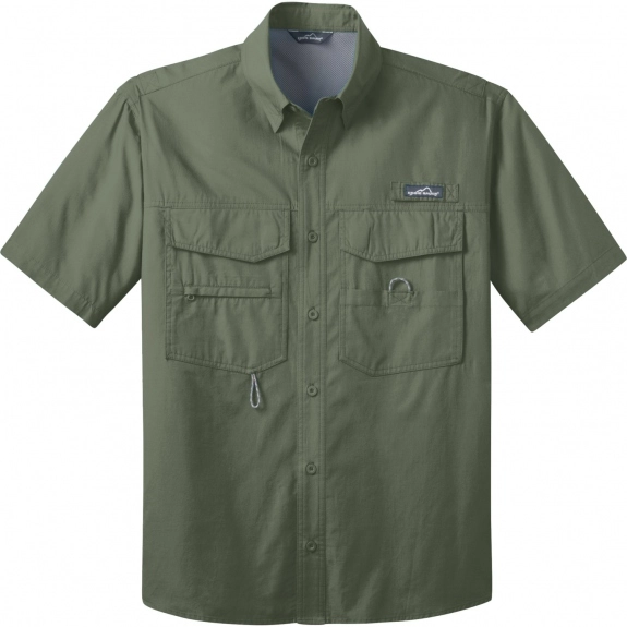 Seagrass Green Eddie Bauer Short Sleeve Custom Button Down Fishing Shirt - 