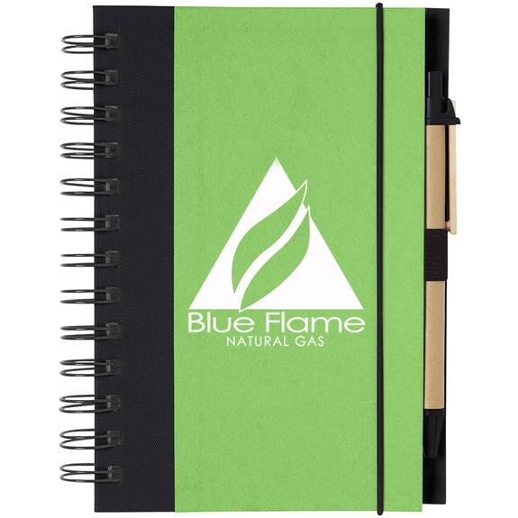 Lime/Black - Eco-Inspired Custom Printed Spiral Notebook w/ Pen