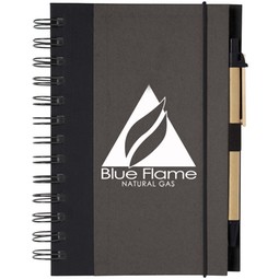 Charcoal/Black - Eco-Inspired Custom Printed Spiral Notebook w/ Pen