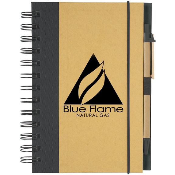 Natural/Black - Eco-Inspired Custom Printed Spiral Notebook w/ Pen