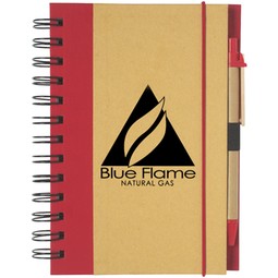 Natural/Red - Eco-Inspired Custom Printed Spiral Notebook w/ Pen