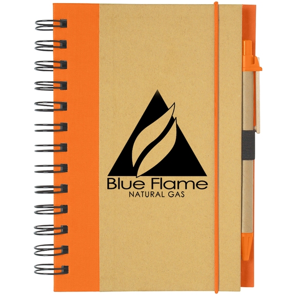 Natural/Orange - Eco-Inspired Custom Printed Spiral Notebook w/ Pen