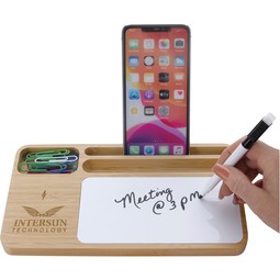 Natural Bamboo Engraved Wireless Charging Base w/ Dry Erase Board