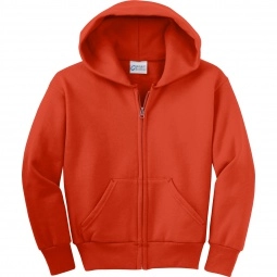 Orange Port & Company Full Zip Custom Hooded Sweatshirt - Youth - Colors
