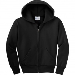 Jet Black Port & Company Full Zip Custom Hooded Sweatshirt - Youth - Colors