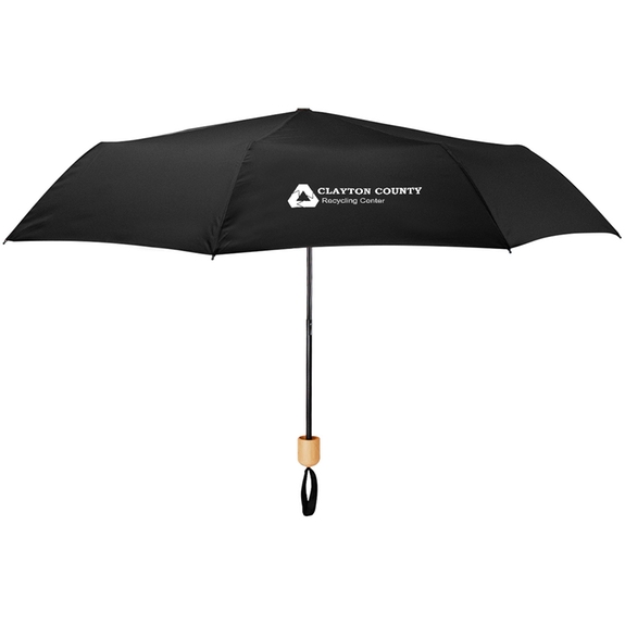 Black - rPET Canopy Umbrella w/ Bamboo Handle - 41"