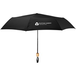 Black - rPET Canopy Umbrella w/ Bamboo Handle - 41"