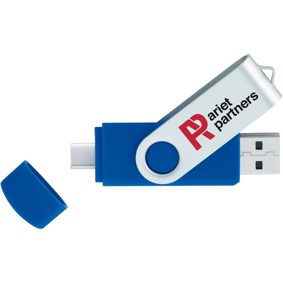 Blue - 2-Tone USB 2.0 Customized Flash Drives w/ Type C - 16GB
