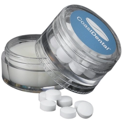 Clear Full Color Custom Mints & Promotional Lip Balm in Custom Jar