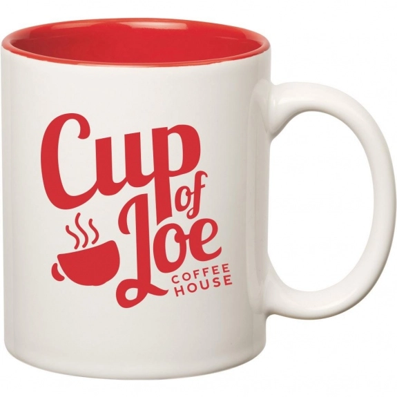 White/Red - Two Tone Ceramic Custom Coffee Mugs - 11 oz.