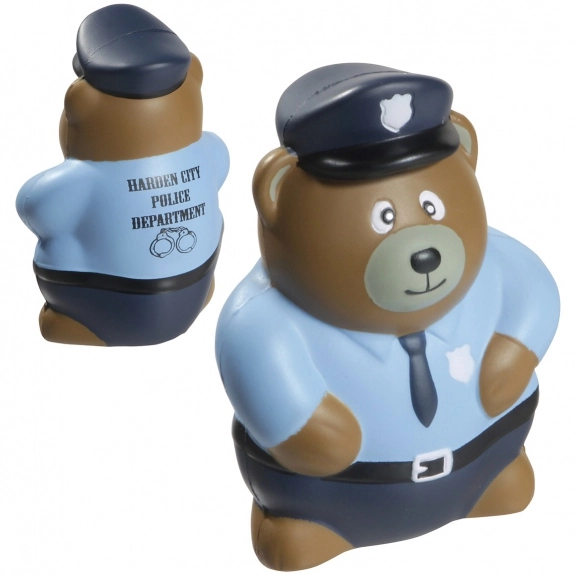 Blue/Brown Police Bear Promotional Stress Ball