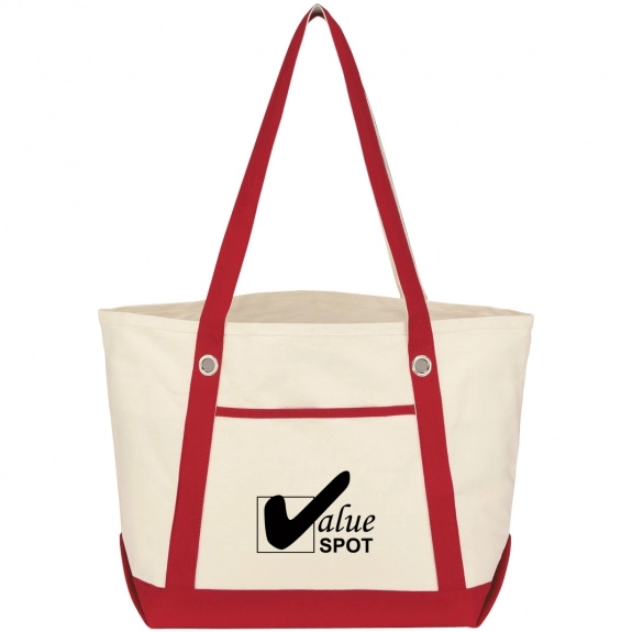 Natural/Red Cotton Canvas Boat Style Logo Tote Bags