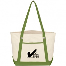 Natural/ Lime Green Cotton Canvas Boat Style Logo Tote Bags