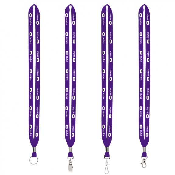 Purple Polyester Crimped Custom Lanyards w/ Silver Split Ring - .5"w
