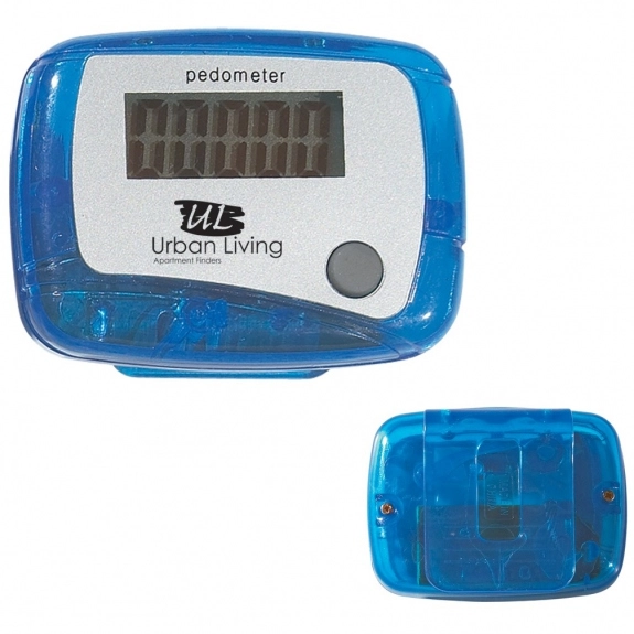 Translucent Blue - Single Function Promotional Pedometer w/ Clip