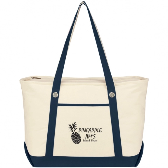 Natural/Navy Large Cotton Canvas Boat Style Logo Tote Bags