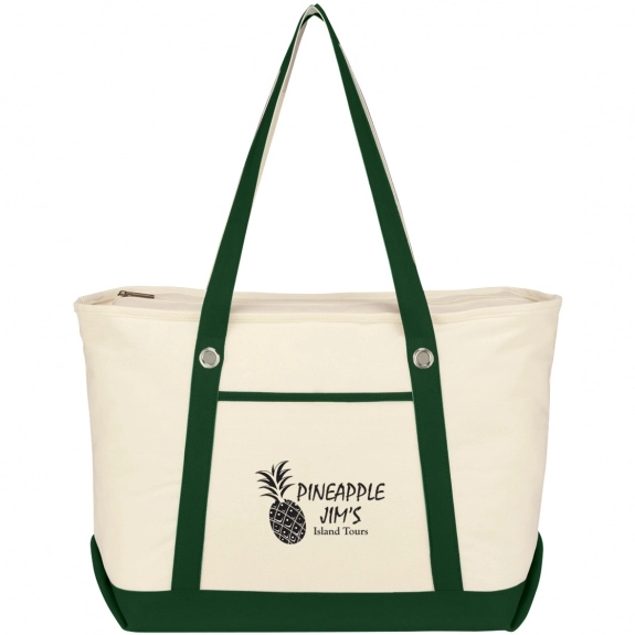 Natural/Forest Green Large Cotton Canvas Boat Style Logo Tote Bags