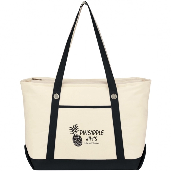 Natural/Black Large Cotton Canvas Boat Style Logo Tote Bags