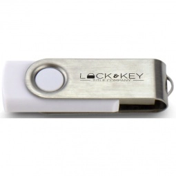 White/Silver Printed Swing Custom USB Flash Drives - 1GB
