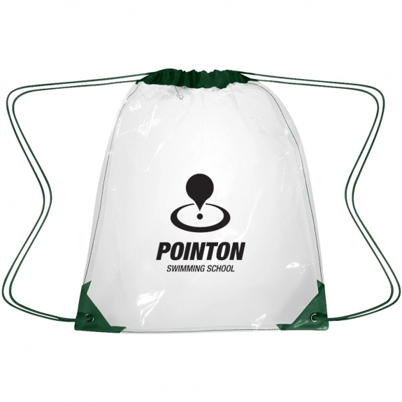 Forest Green - Clear PVC Printed Drawstring Backpacks - 14"w x 17"