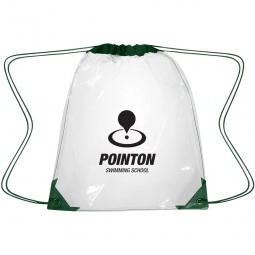 Forest Green - Clear PVC Printed Drawstring Backpacks - 14"w x 17"