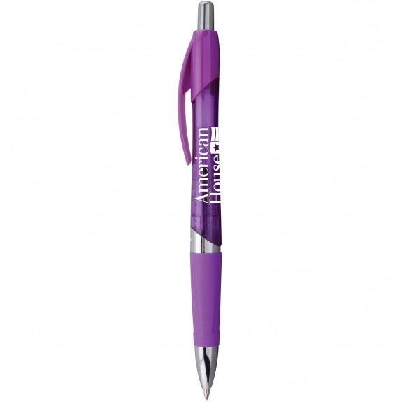 Purple - Translucent Promotional Ballpoint Pen w/ Chrome Accents