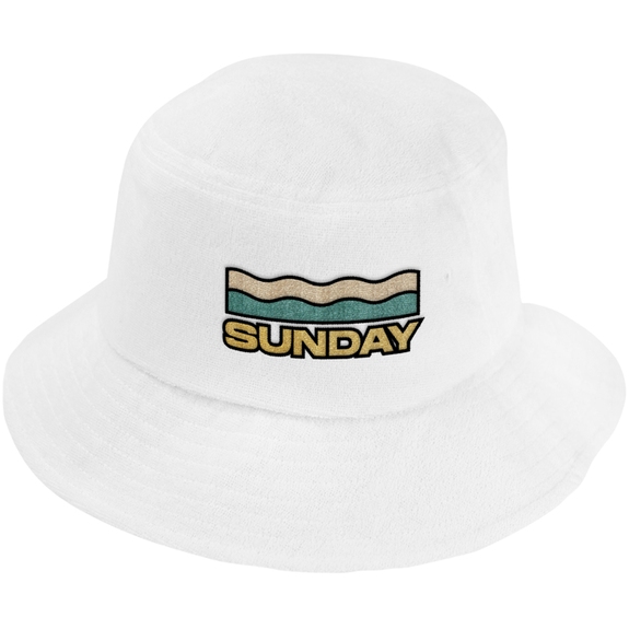 White - Terry Custom Logo Bucket Hat