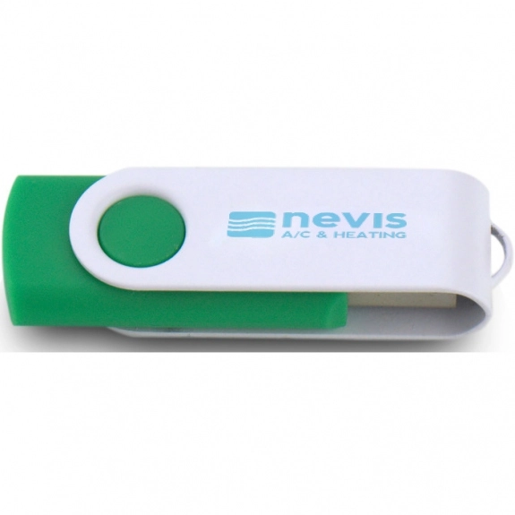Green/White Printed Swing Custom USB Flash Drives - 4GB