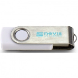 White/Silver Printed Swing Custom USB Flash Drives - 4GB