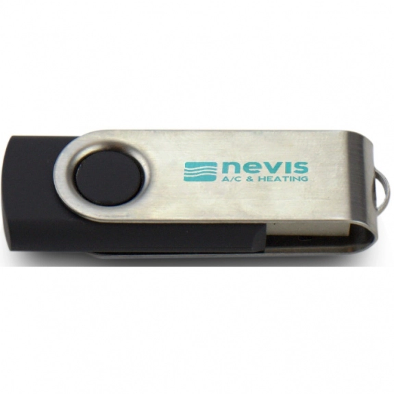 Black/Silver Printed Swing Custom USB Flash Drives - 4GB