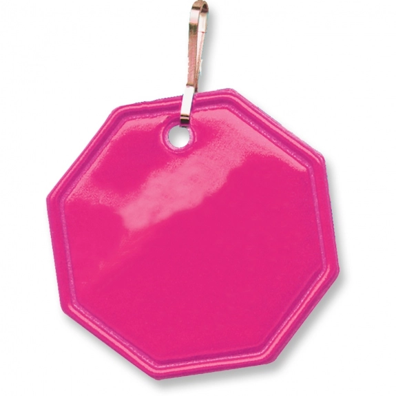 Fluor. Pink Octagon Shaped Reflective Promotional Zipper Pulls