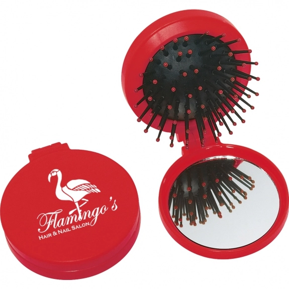 Red 2-in-1 Custom Mirror Compact w/ Hair Brush