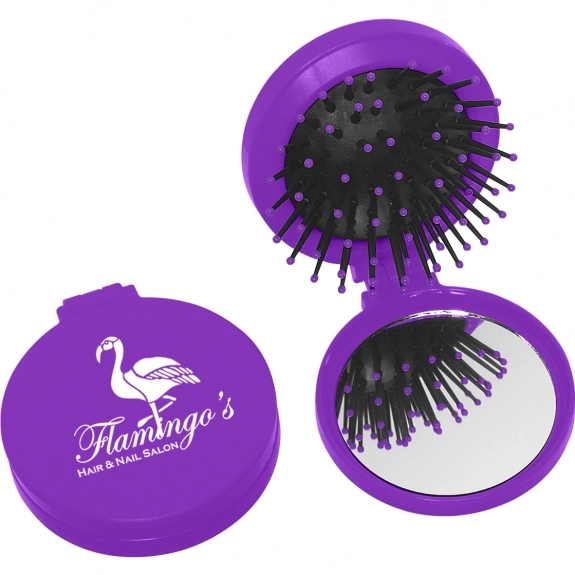 Purple 2-in-1 Custom Mirror Compact w/ Hair Brush