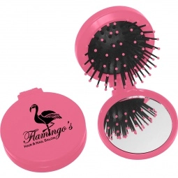 Pink 2-in-1 Custom Mirror Compact w/ Hair Brush