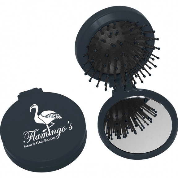 Black 2-in-1 Custom Mirror Compact w/ Hair Brush