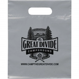Gray Die Cut Handle Promotional Plastic Bag - 9.5"w x 12"h