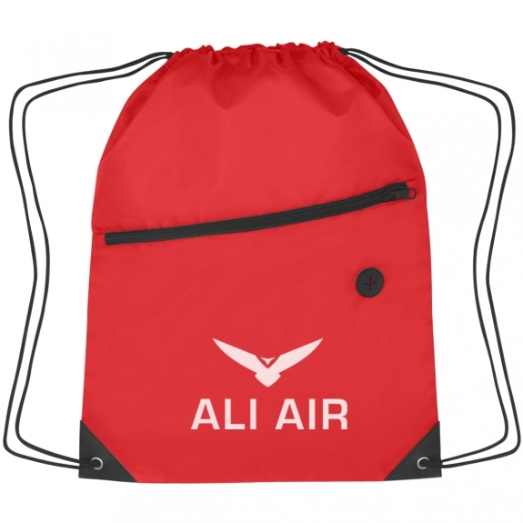 Red - Two-Tone Custom Drawstring Bag w/ Pocket