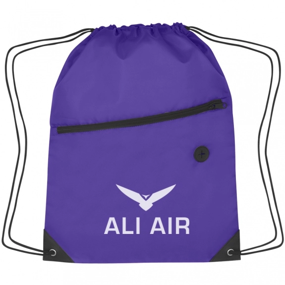 Purple - Two-Tone Custom Drawstring Bag w/ Pocket