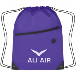 Purple - Two-Tone Custom Drawstring Bag w/ Pocket