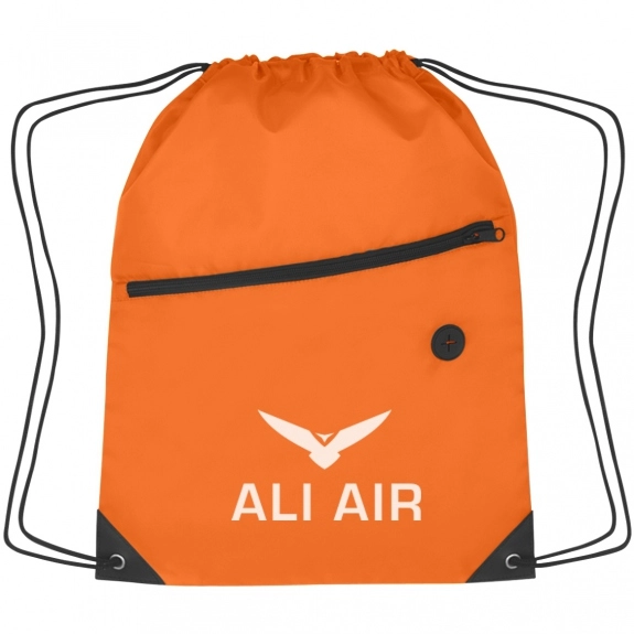 Orange - Two-Tone Custom Drawstring Bag w/ Pocket