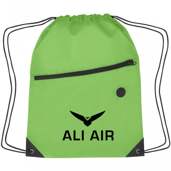Lime Green - Two-Tone Custom Drawstring Bag w/ Pocket