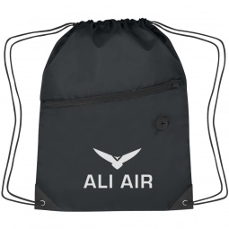 Black - Two-Tone Custom Drawstring Bag w/ Pocket