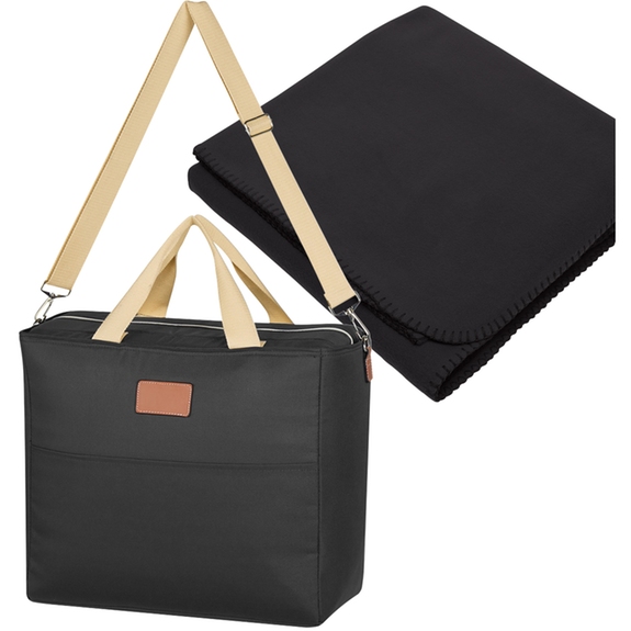Black - Custom Cooler Bag with Fleece Blanket Combo