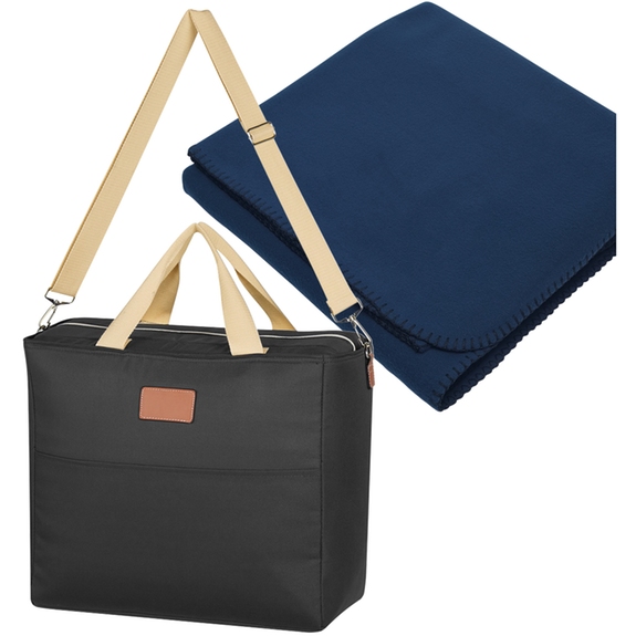 Dark Blue - Custom Cooler Bag with Fleece Blanket Combo