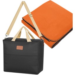Orange - Custom Cooler Bag with Fleece Blanket Combo