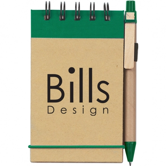 Natural/Green - Eco-Friendly Spiral Promotional Jotter w/ Pen - 3"w x 5"h
