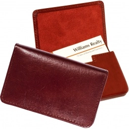 Red LEEMAN NYC Cowhide Leather Promotional Business Card Holder