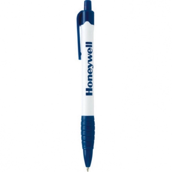 Blue Comfortable Ribbed Grip Click Logo Pen