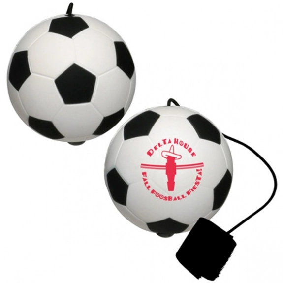 Black/White Bungee Yo-Yo Promotional Stress Balls - Soccer Ball